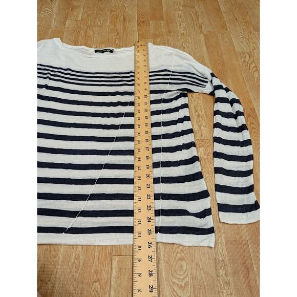 Rag & Bone 100% Linen Pullover Top White and NAVY Crew Neck Sweater Pullover - Picture 3 of 6